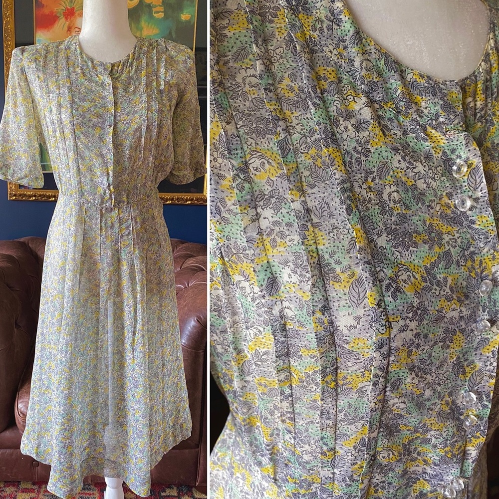 SOLD🌈 Vintage 1930s sheer floral chiffon - Picture 1 of 9